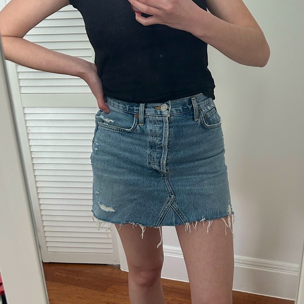 Agolde Denim Mini Skirt - medium wash distressed